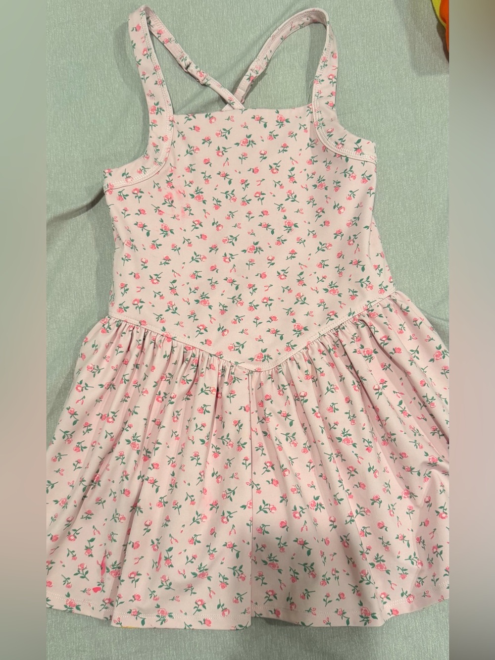 Kids Pink Floral Tank Dress with Gathered Skirt and shorts under